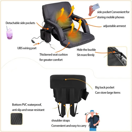 Vista 7 de Easy Carry Heated Foldable Chair with 3 Heat Setting Small Outdoor Seat Easy to Use for Camping Sports Event