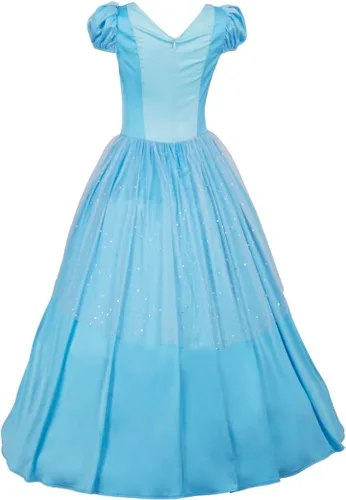 Vista 4 de Vestido de princesa azul de lujo para mujer, disfraz de fiesta de baile de Halloween