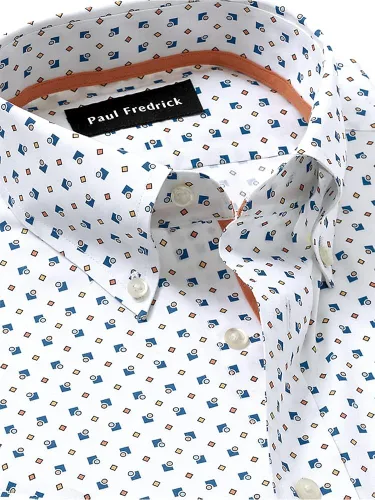 Vista 3 de Paul Fredrick Camisa de vestir de algodón sin hierro con estampado decorativo para hombre