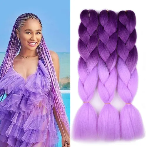 Vista 14 de BACANA Extensiones de cabello para trenzar en 4 tonos, degradado verde y rosa, extensiones de cabello colorido para trenzar, trenzas para niños