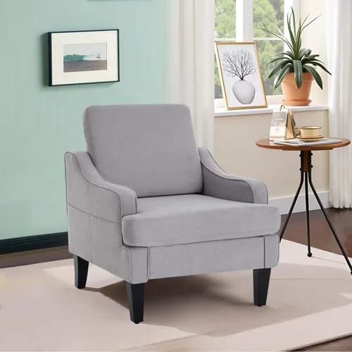 Vista 9 de Silla de acento moderna para dormitorio, silla de lectura tapizada con bolsillos laterales, sillas cómodas para sala de estar, sillón para sala