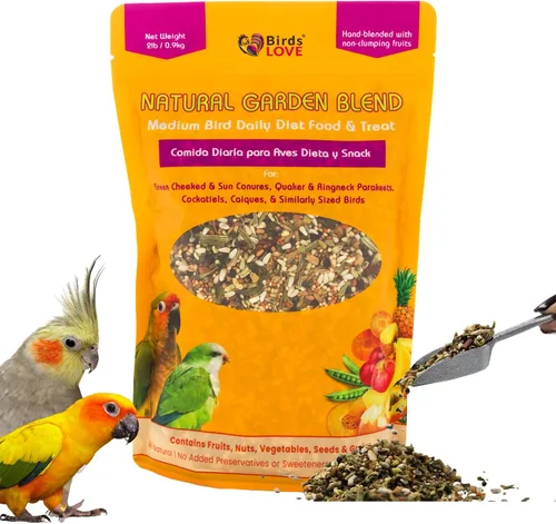 Vista 14 de Birds LOVE Natural Garden Blend - Alimento para pájaros pequeños, 2 libras, empaquetado a mano en Estados Unidos, mezcla natural con frutas