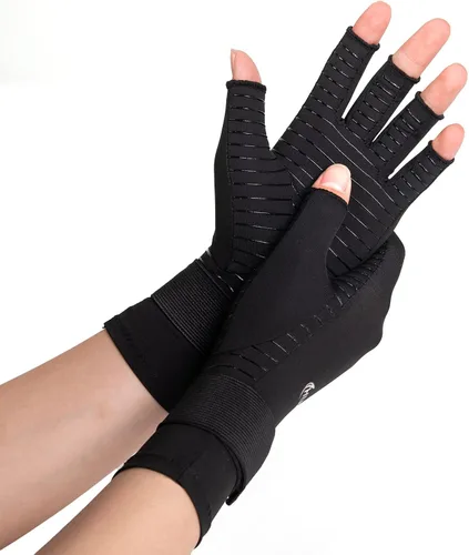Vista 10 de Guantes de cobre para artritis para mujeres y hombres, guantes de compresión para artritis sin dedos para aliviar dolores en el túnel carpiano