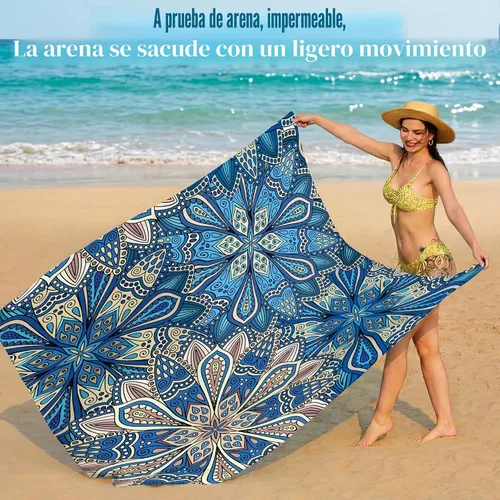 Vista 5 de Famstar Manta de playa de gran tamaño extra grande 78 x 81 pulgadas/10 x 9 pies, manta de playa impermeable a prueba de arena para 2-8 adultos Boha