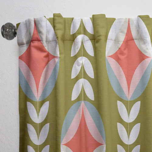 Vista 6 de DesignQ Cortinas 'Retro Botanical Pattern I' - Cortinas para dormitorio, cortinas para sala de estar, cortinas con aislamiento térmico, panel