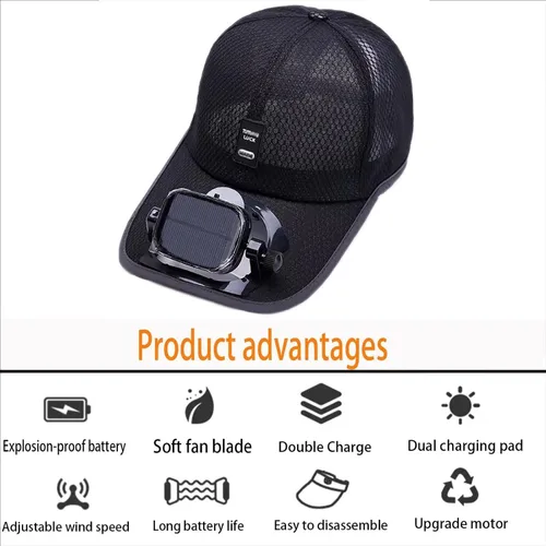 Vista 4 de Sombrero de sol para hombres y mujeres, sombrero de béisbol de enfriamiento para deportes al aire libre, viajes, camping, ventilador alimentado por