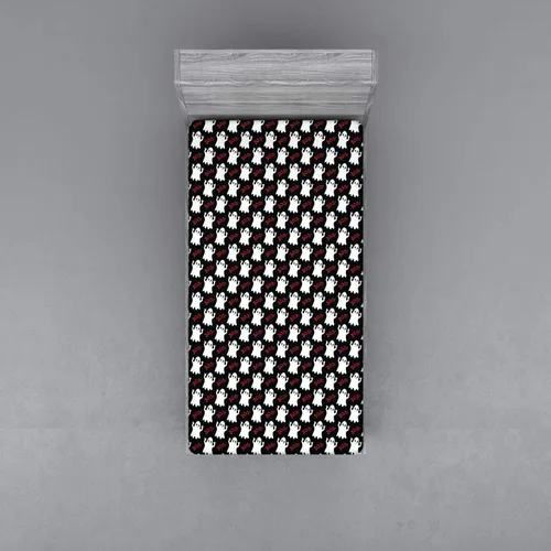 Vista 2 de Ambesonne Sábana bajera ajustable con diseño de fantasmas, diseño de fantasmas tontos sobre textos de abucheo negro, ropa de cama de tela decorativa
