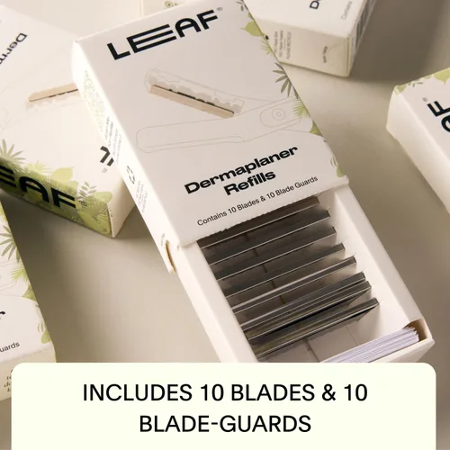 Vista 2 de Leaf Shave Recambios para dermaplaner Leaf - 10 cuchillas de repuesto y 10 protectores de cuchillas de repuesto