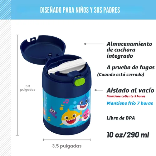 Vista 2 de THERMOS FUNTAINER - Tarro de comida para niños con cuchara, 10 onzas, Baby Shark