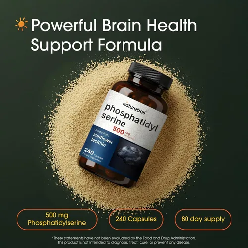 Vista 2 de Suplemento de Fosfatidilserina Ultra Fuerza 500mg Por Porción, 240 Cápsulas Sin Soja, Derivado de Lecitina de Girasol – Apoya la Salud Cognitiva