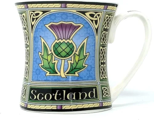Vista 2 de Royal Tara Taza escocesa con cardo - Taza de porcelana escocesa de porcelana de hueso - Juego de cardo para bolsa de té