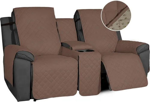 Vista 16 de Easy-Going Funda de sofá reclinable antideslizante con consola, resistente al agua, funda de sofá reclinable doble con correa ajustable, funda Beige