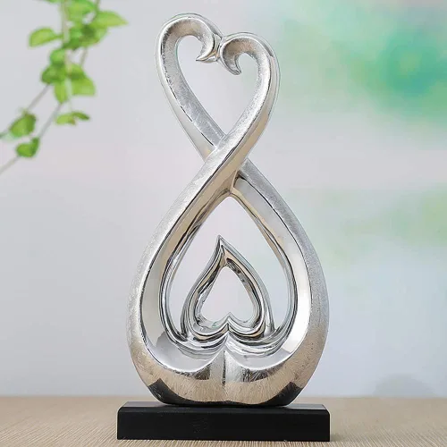 Vista 4 de Estatua de cerámica – Estatua de plata – Escultura de decoración de cerámica – Colección creativa moderna de decoración de oficina en casa recuerdo