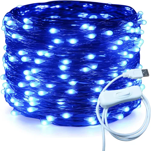 Vista 14 de RUICHEN Alambre de cobre de 33 pies, 100 luces LED USB con interruptor de encendido/apagado, verde