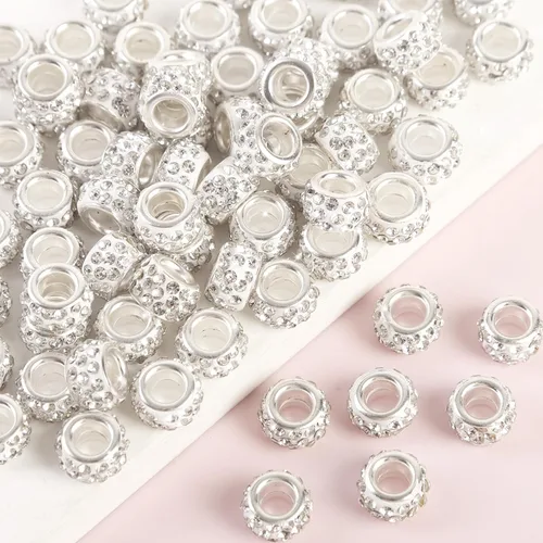 Vista 28 de 60 Piezas Cuentas Espaciadoras de Diamantes de Imitación con Agujero Grande Cuentas Espaciadoras Negras Europeas para Manualidades Cuentas Grandes