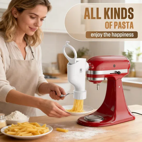 Vista 3 de Accesorio de prensa de pasta gourmet Fedowal para batidora de pie Kitchenaid, accesorio para hacer pasta con 7 placas intercambiables, accesorio