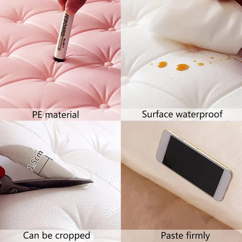 Vista 4 de Paneles de pared 3D para despegar y pegar, calcomanías de pared anticolisión impermeables para el hogar, tapete protector de pared suave para Azul
