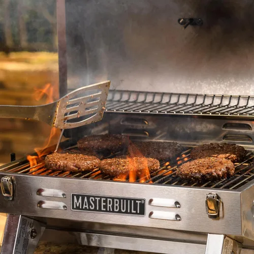 Vista 8 de [Usado] Masterbuilt Parrilla portátil de gas propano con patas plegables, rejilla de calentamiento con revestimiento cromado y 288 pulgadas