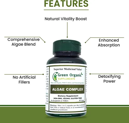 Vista 3 de Algas, Fucoidan, Algas Verde Azul, Algas Kelp, Vejiga, Clorella, Espirulina, Musgo Irlandés, Dulse, 90 VCaps, Alta Absorbibilidad, Sin OGM, Sin