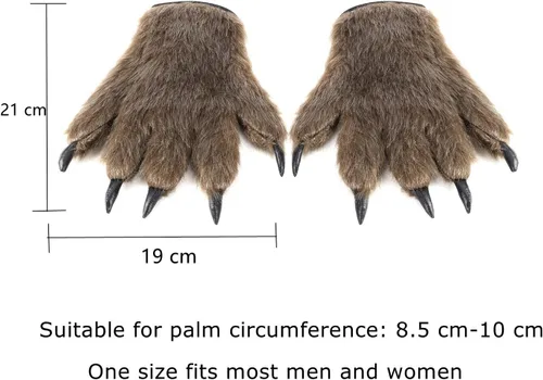 Vista 7 de 1 par de guantes de pata peluda de animales de Halloween, hombre lobo, oso diablo, guantes horribles para manos peludas, guantes de garra
