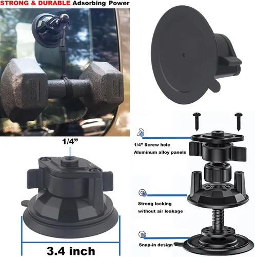 Vista 5 de Base de ventosa para automóvil mejorada con bola de 0.667 pulgadas, compatible con brazos de doble enchufe de 0.667 pulgadas Base de succión