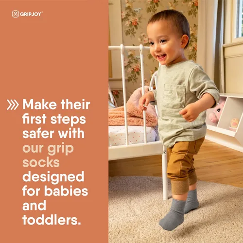 Vista 3 de Gripjoy Toddler Socks with Grippers, Non-Slip for Kids, Enhanced Stability, Comfortable Cotton - 4 Pairs