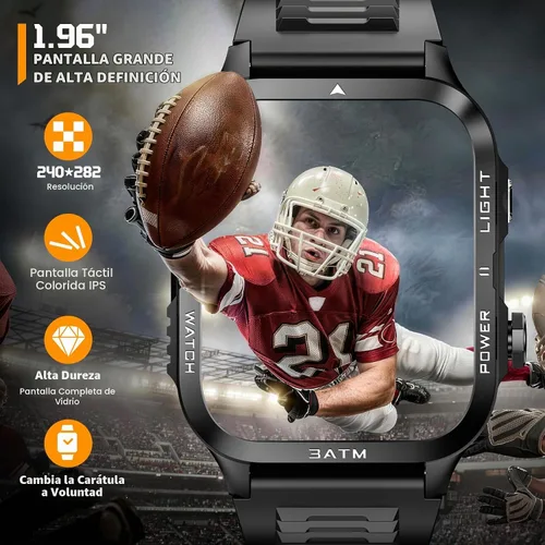 Vista 6 de Relojes inteligentes militares para hombre (responder/hacer llamadas) con potente linterna de 1.96 pulgadas HD, reloj inteligente táctico al aire