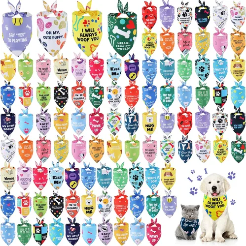 Vista 7 de Chunful - 50 bandanas de verano para perros y mascotas, bufandas triangulares a granel, babero, disfraz de mascota de temporada, traje de gato