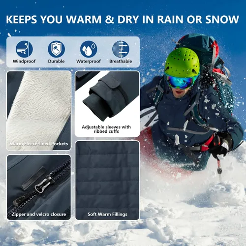 Vista 7 de 33,000ft Chaqueta de invierno impermeable aislada con capucha, abrigos largos Anorak acolchado cálido parka para esquí deportes de nieve