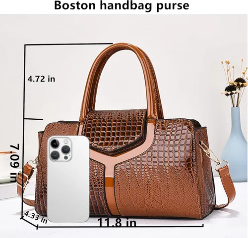 Vista 4 de Bolso bandolera con asa superior, bolso cruzado de cocodrilo retro para mujer