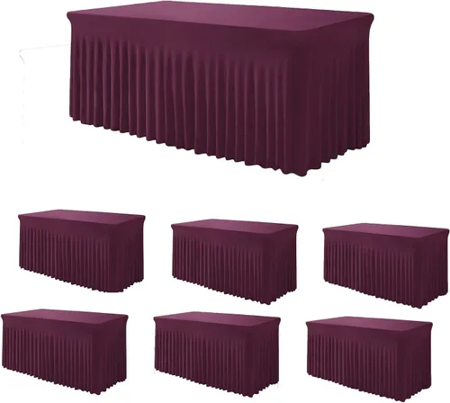 Vista 21 de TC27 - Mantel rectangular ajustable de elastano de 4 pies con falda plisada, sin arrugas, mantel rectangular para fiestas, bodas, banquetes