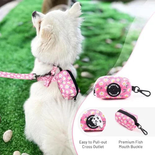 Vista 5 de Arnés para perro con correa y soporte para bolsa de excrementos, juego de 4 piezas, ajustable sin tirones, chaleco acolchado de malla suave