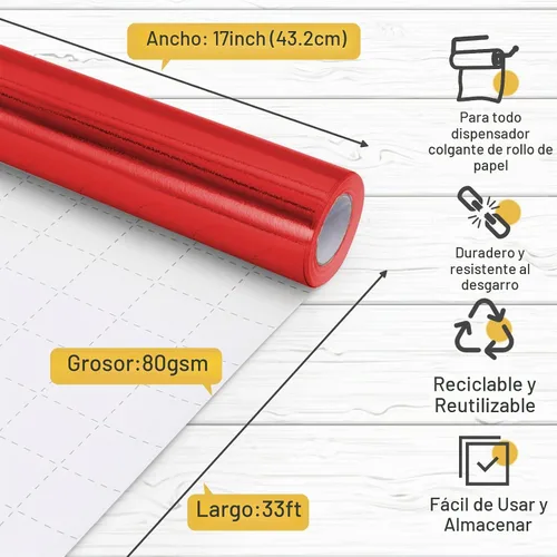 Vista 3 de Papel de regalo rojo de Navidad, papel de regalo con líneas de corte