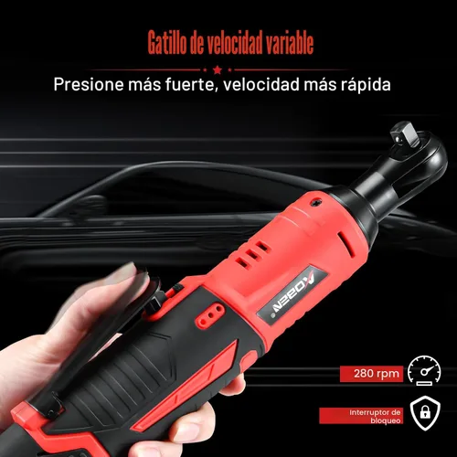 Vista 6 de AOBEN Kit de llave de trinquete inalámbrica, trinquete de 3/8 pulgadas, juego de trinquete de potencia eléctrica de 40 pies-libras con gatillo