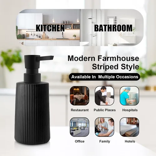 Vista 4 de Dispensador de Jabón de Vidrio para Baño, Dispensador de Jabón de 250ml/8.5oz para Cocina con Bomba, Dispensador de Jabón de Mano Estilo Rayas