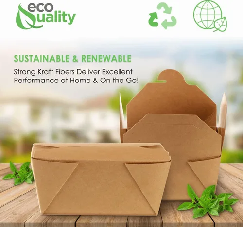 Vista 5 de Paper Take Out - Contenedores de comida de 96 onzas, cajas de papel kraft marrón de 8 x 6 x 3 1/2 pulgadas, aptos para microondas, a prueba