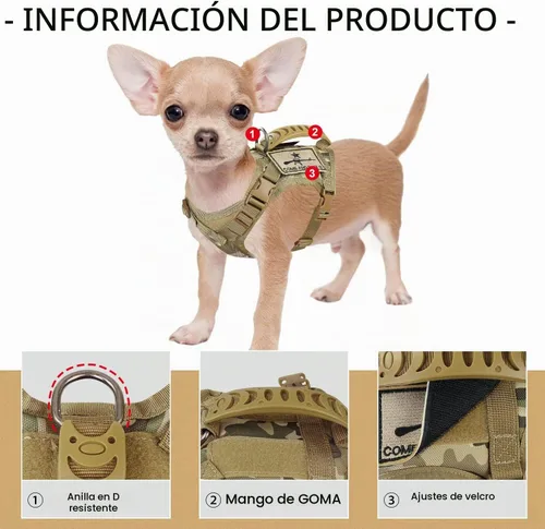 Vista 3 de Arnés táctico de entrenamiento para perros, chaleco de trabajo al aire libre, ajustable, militar, Molle, arnés con mango de goma (XS (paquete de 1)