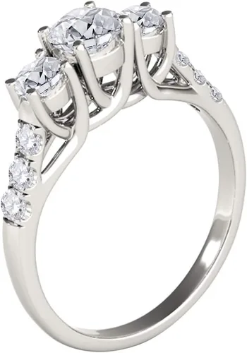 Vista 2 de MauliJewels 0.50 Ct. Three-Stone Diamond Engagement Ring - Halo Round Cut Classic Design in 14K Solid White Yellow Rose Gold for Women