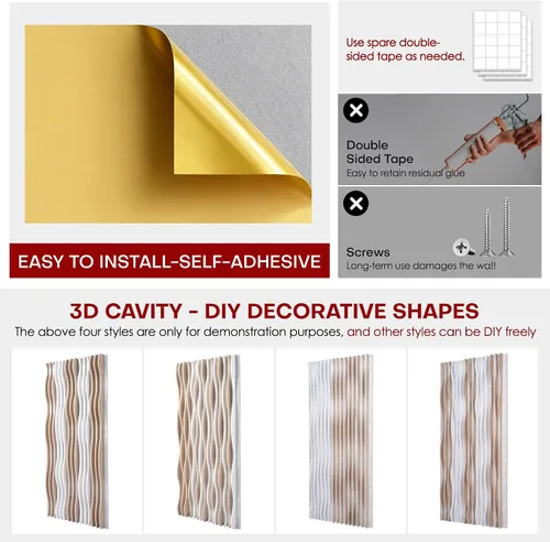 Vista 7 de Paneles Acústicos de Pared Grandes 47.2"x23.6"x1.57" Paquete de 4, Paneles de Prueba de Sonido DIY 3D con Ondas para Paredes, Paneles de Pared