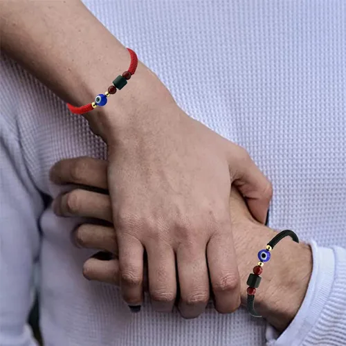 Vista 7 de 2 pulseras de mal de ojo hechas a mano ajustables de cuerda roja de la cábala, protección de la suerte, pulseras a juego para parejas, amantes