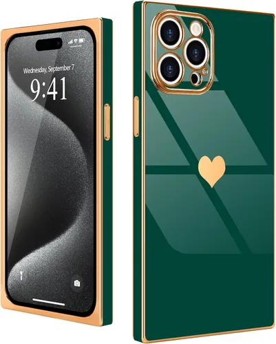 Vista 14 de Compatible con iPhone 12 Funda Rectangular Bonita Chapado Dorado Lujo Corazón de Amor Funda de Teléfono para Mujeres Niñas A Prueba de Golpes