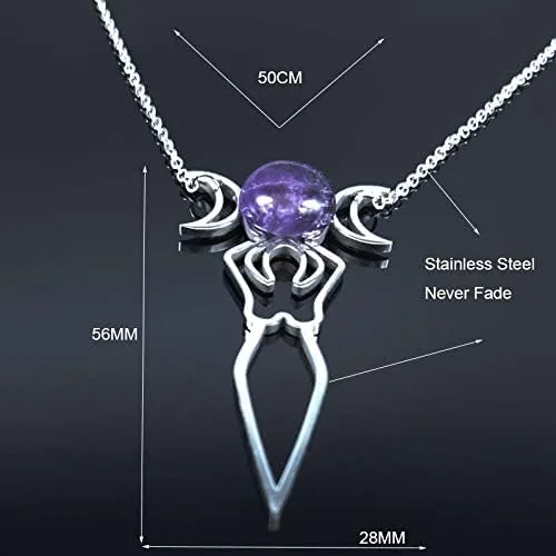 Vista 6 de PNJGoldent Wiccan Triple Moon StainlessSteel Necklace for Women Purple Crystal Triple Goddess Symbol Necklace Jewelry Bisuteria