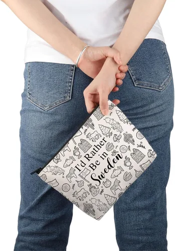 Vista 7 de PWHAOO Suecia viaje regalo de vacaciones I'd Rather Be in Sweden Bolsa de maquillaje Bolsa de maquillaje Bandera sueca Orgullo Cosméticos Suecia