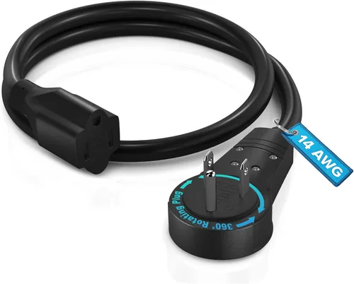 Vista 15 de Maximm - Cable de extensión de 0.15 m con enchufe plano giratorio de 360°, cable de alimentación a tierra de 3 puntas, certificado UL, 13A 125V Negro