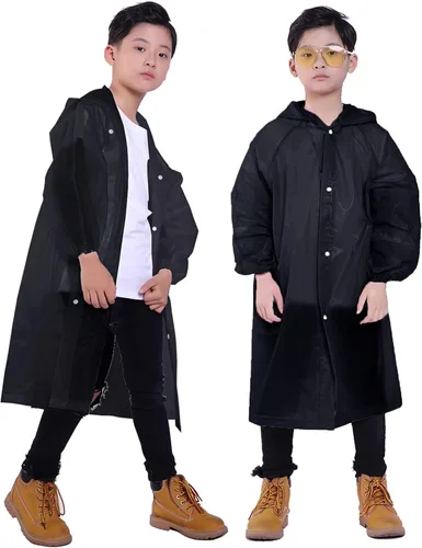 Vista 73 de Chaqueta de lluvia para niños, paquete de 2 ponchos de lluvia para niños, impermeables reutilizables para niños y niñas, impermeable, para exteriores