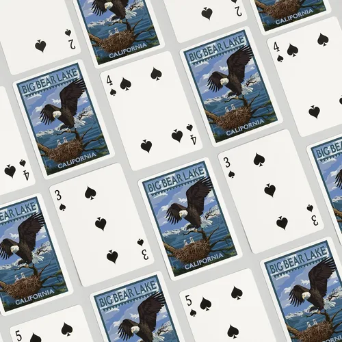 Vista 4 de Lantern Press Big Bear Lake, California, Águila calva y pollitos (52 cartas de juego de tamaño póquer, con comodines)