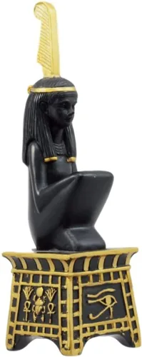 Vista 6 de ebros egipcio diosa Maat en cuclillas sobre pedestal de regalo con plumas de avestruz Estatua 6" H Deidad de la Verdad & Figura decorativa