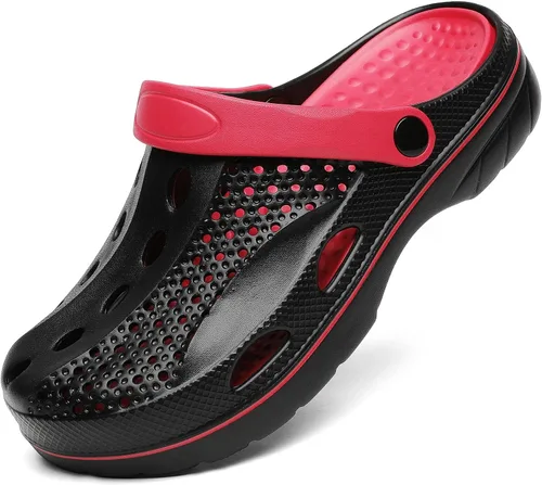 Vista 5 de SOSOWHLTE Zuecos con soporte de arco para hombre y mujer, zapatos de jardín, pantuflas de playa para exteriores con plantilla acolchada extraíble