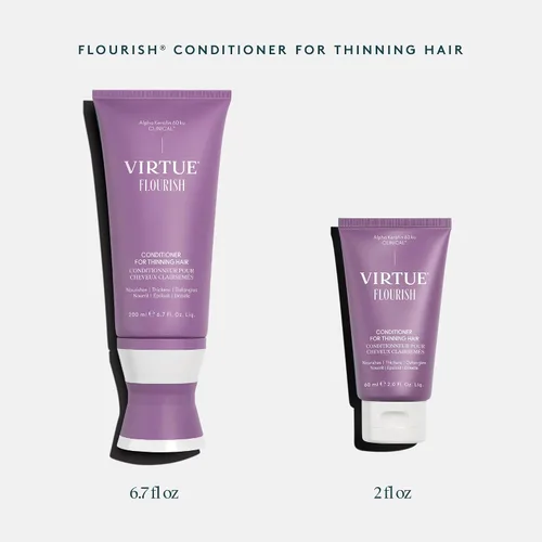 Vista 6 de VIRTUE Acondicionador Flourish para cabello fino o adelgazante, producto de crecimiento del cabello sin sulfato, desenreda y espesa, seguro