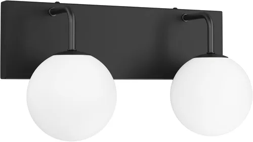 Vista 7 de Tipace Lámpara de tocador negra, 2 luces modernas sobre espejo con globo blanco leche blanca para baño (excluye bombilla)